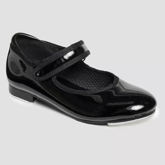 Danskin Girl's 12 Black Freestyle Tap Dance Mary Jane Hook & Loop Patent Shoes - Picture 1 of 11
